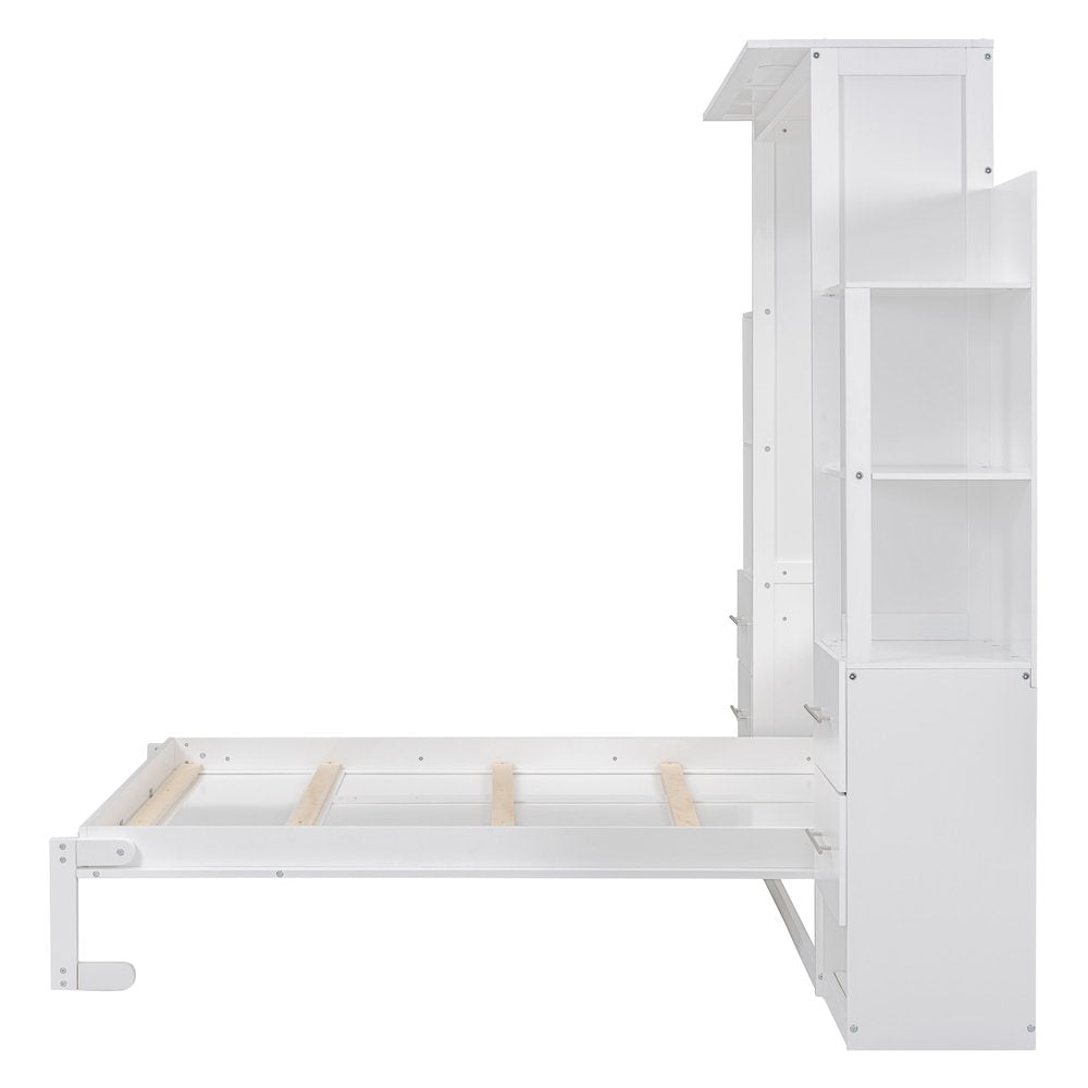White Wood Full Murphy Bed