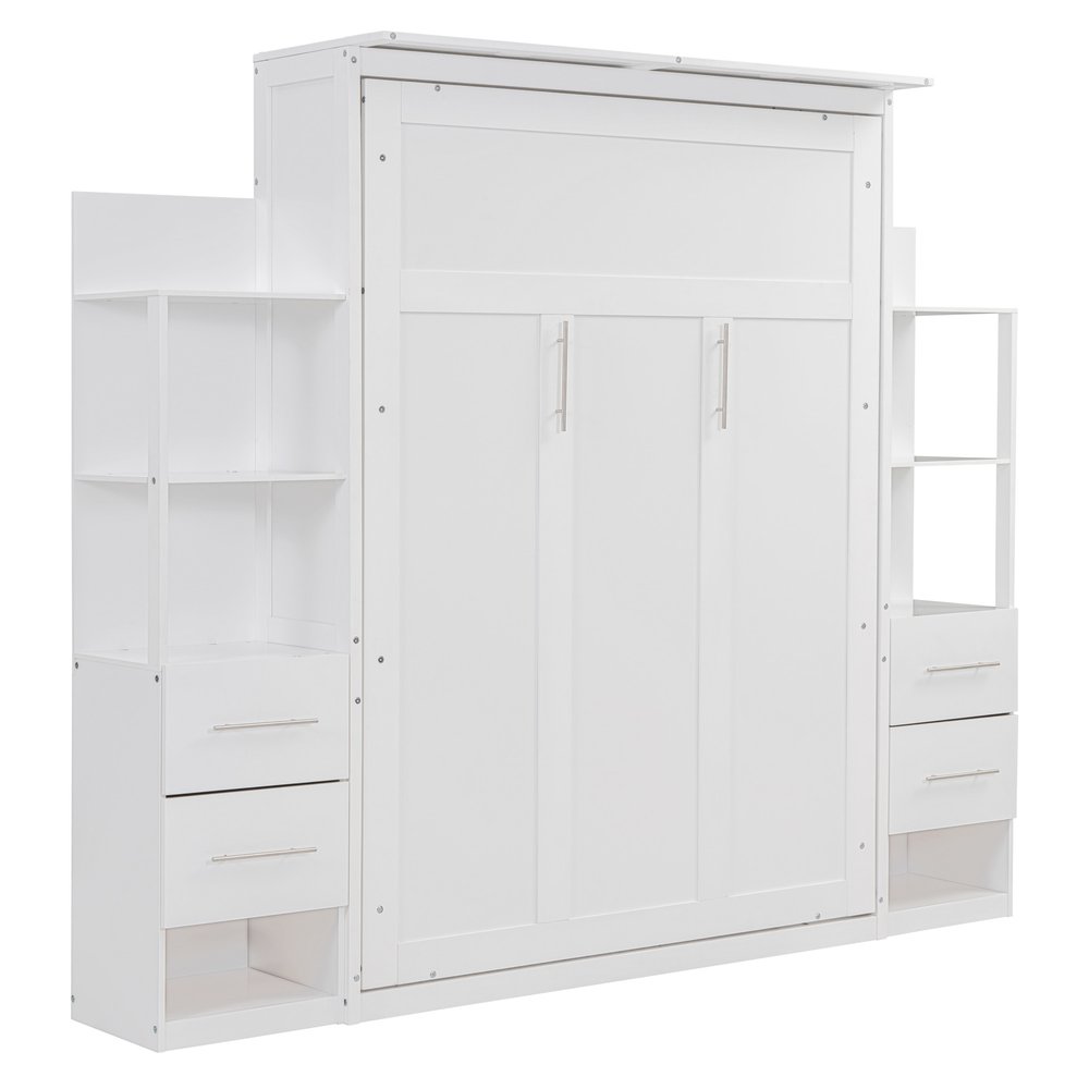 White Wood Full Murphy Bed