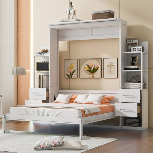 White Wood Queen Murphy Bed
