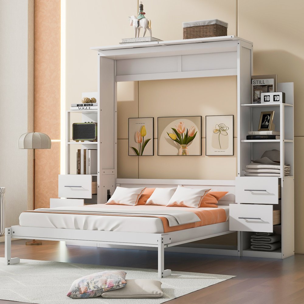 White Wood Queen Murphy Bed