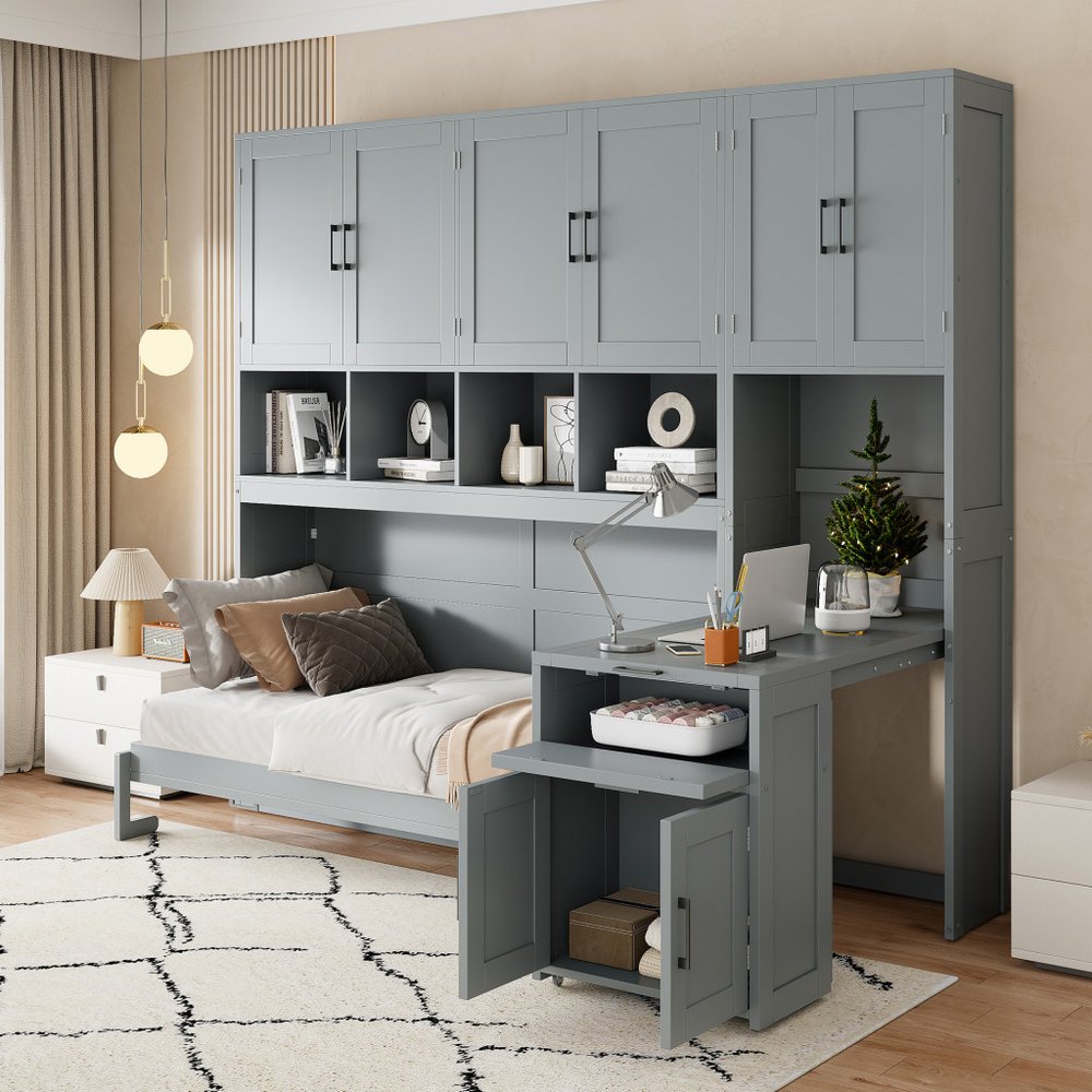 Gray Wood Twin Murphy Bed