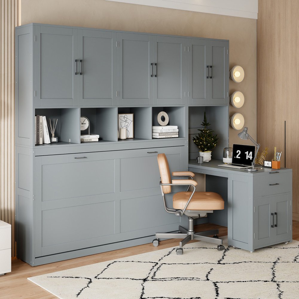 Gray Wood Twin Murphy Bed
