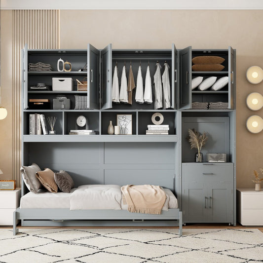 Gray Wood Twin Murphy Bed