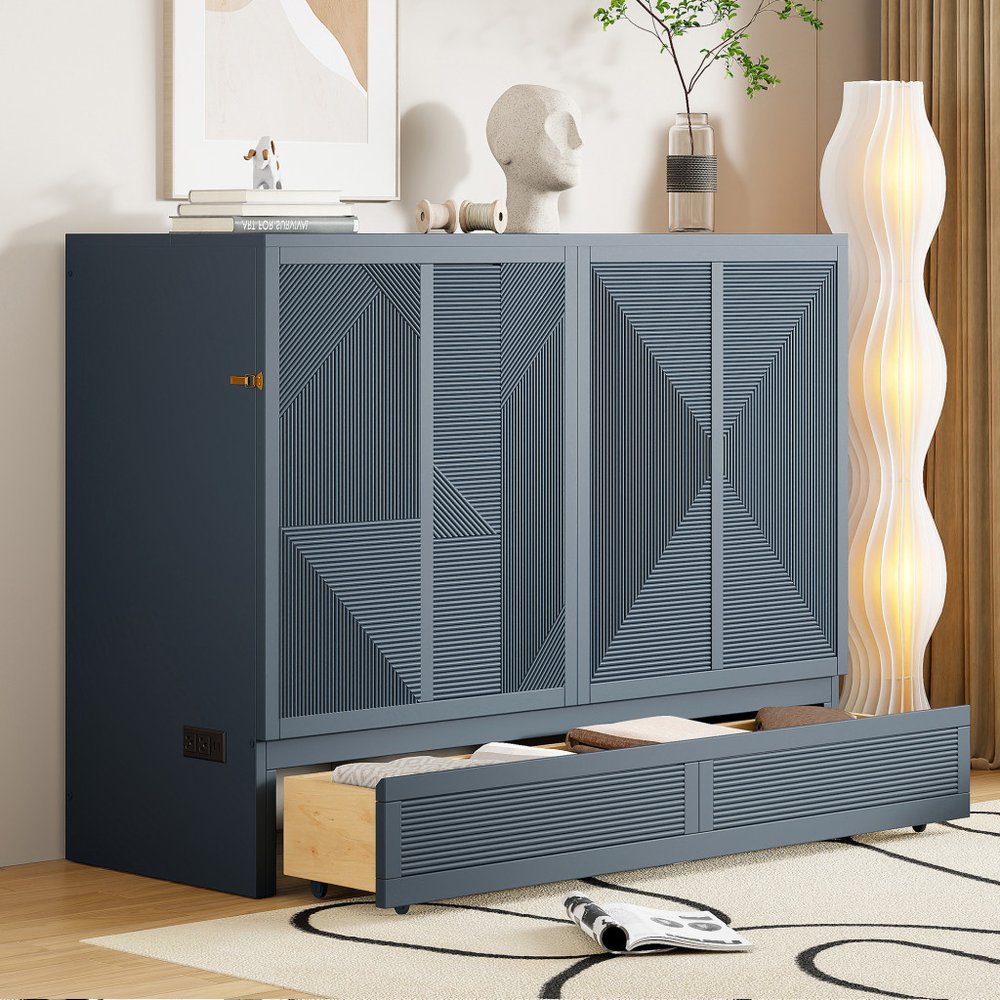 Gray Wood Full Murphy Bed