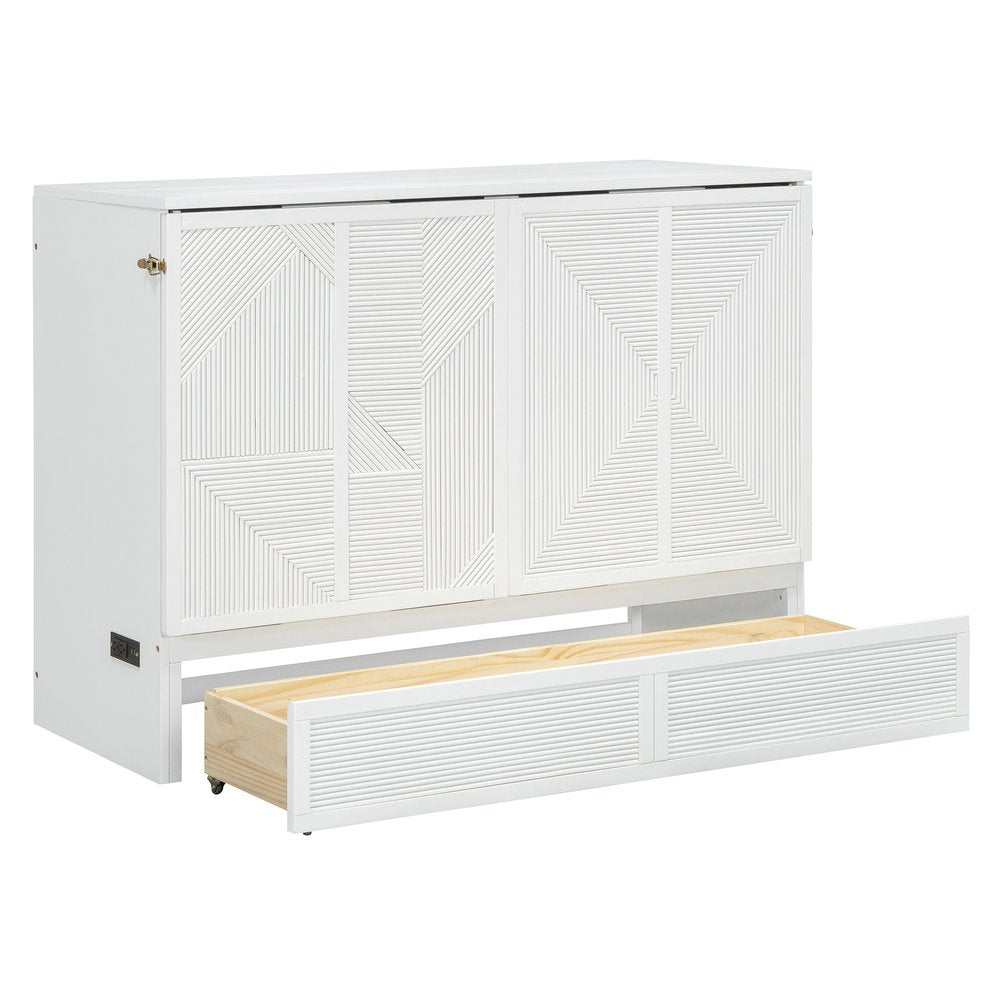 White Wood Full Murphy Bed