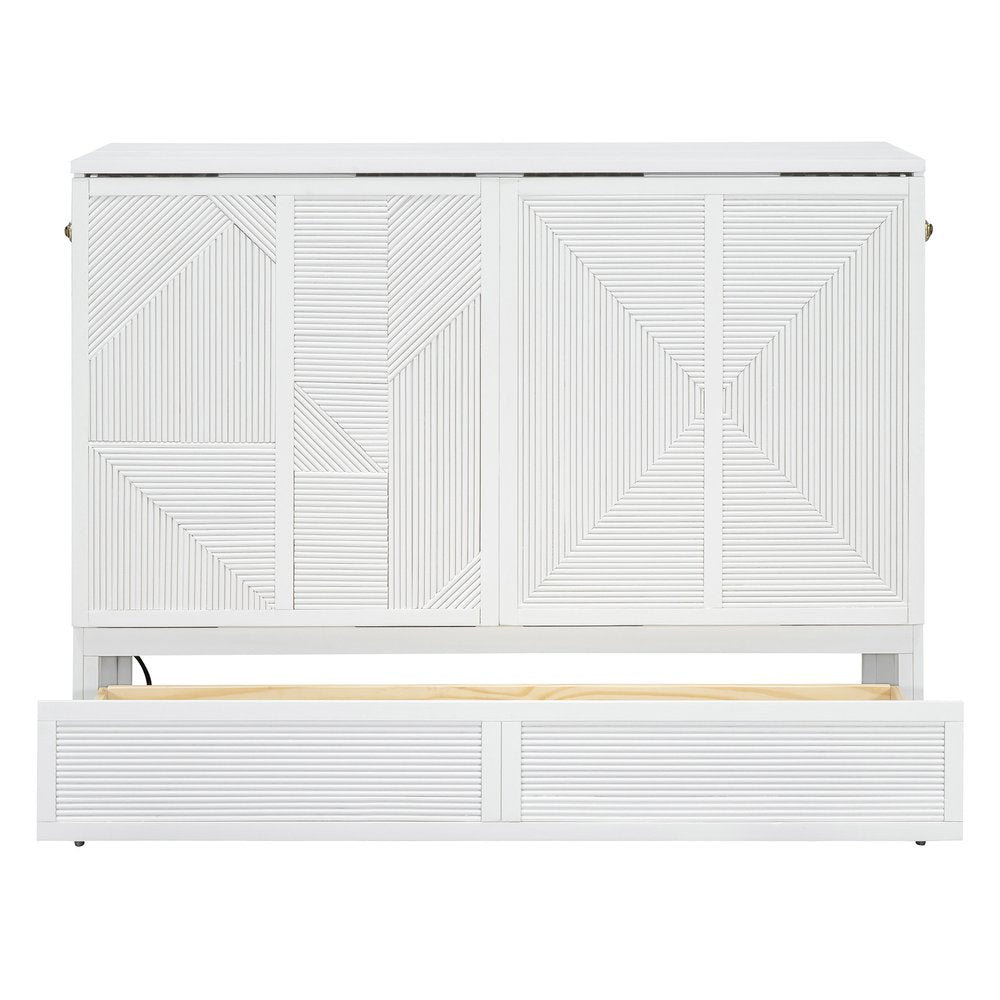 White Wood Full Murphy Bed