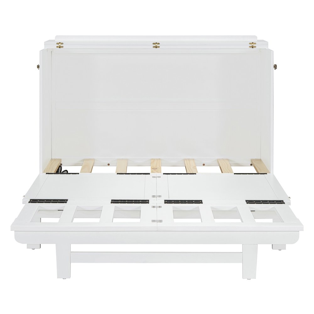 White Wood Full Murphy Bed