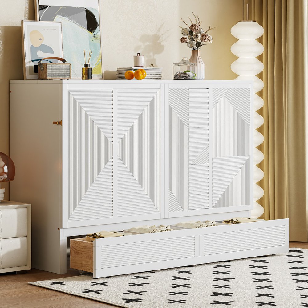 White Wood Queen Murphy Bed
