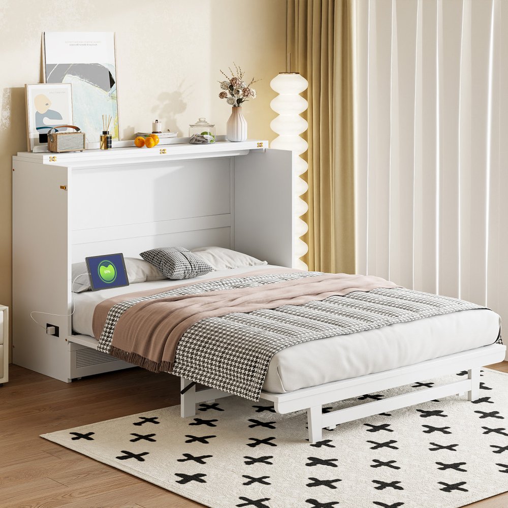 White Wood Queen Murphy Bed