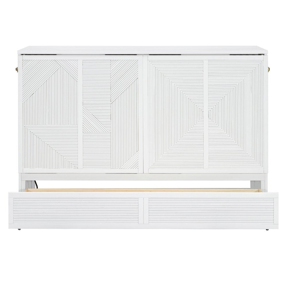 White Wood Queen Murphy Bed