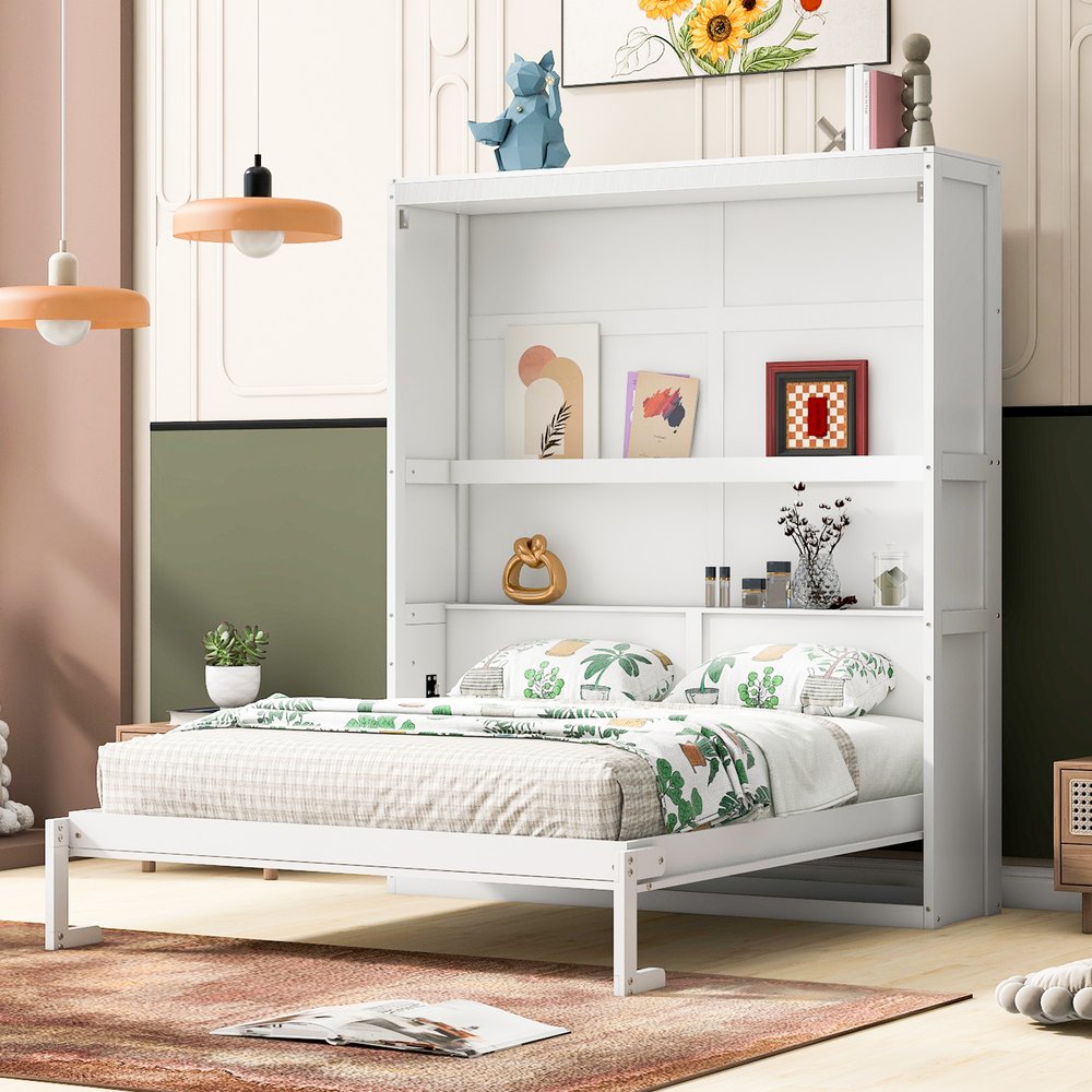 White Wood Queen Murphy Bed