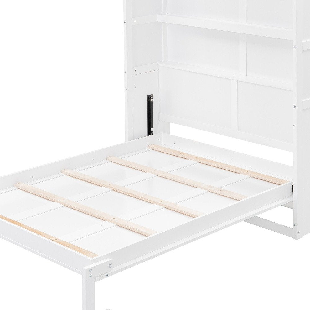 White Wood Full Murphy Bed