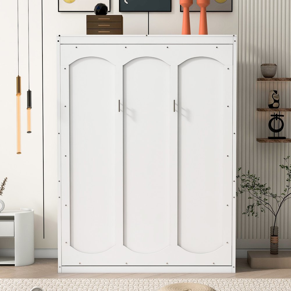 White Wood Full Murphy Bed