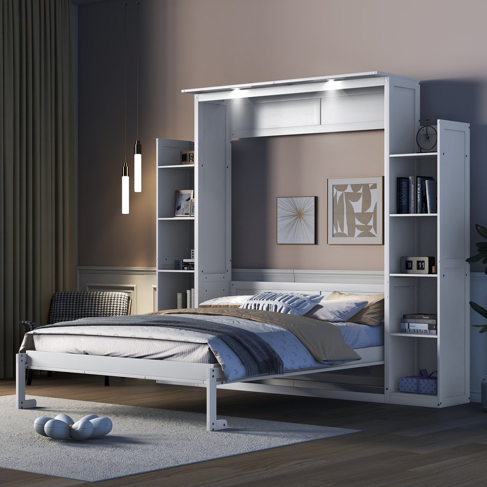 White Wood Queen Murphy Bed