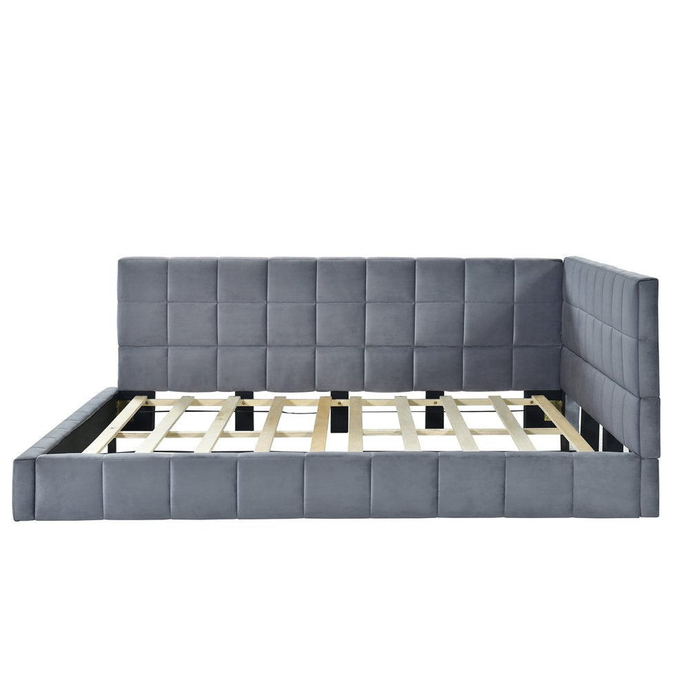 Gray Upholstered Full Bed Frame