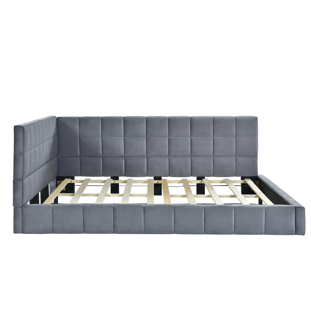 Gray Upholstered Full Bed Frame