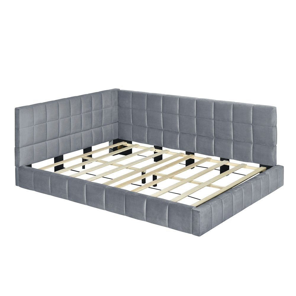Gray Upholstered Full Bed Frame