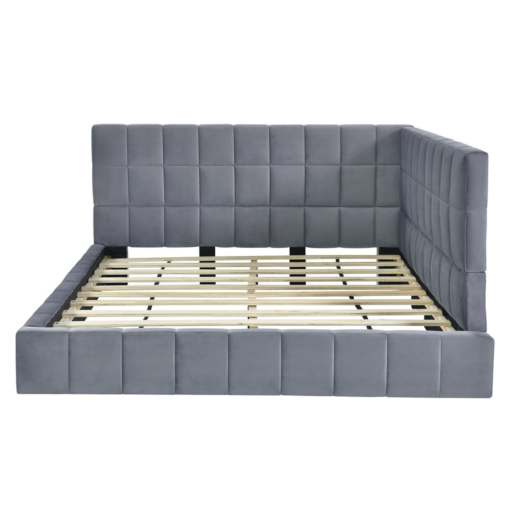 Gray Upholstered Full Bed Frame