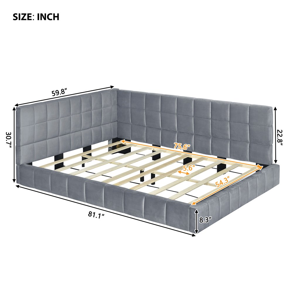 Gray Upholstered Full Bed Frame