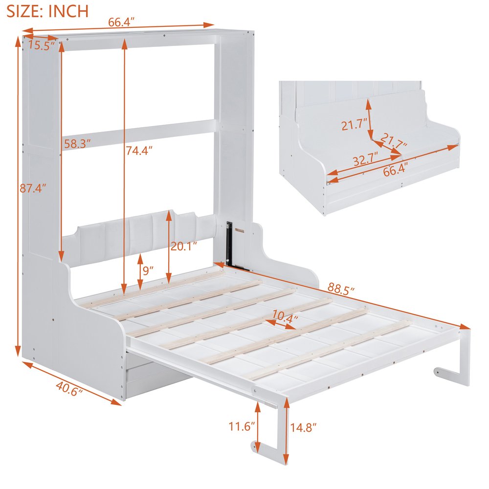 White Wood Queen Murphy Bed