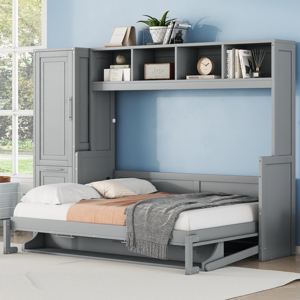 Gray Wood Full Murphy Bed