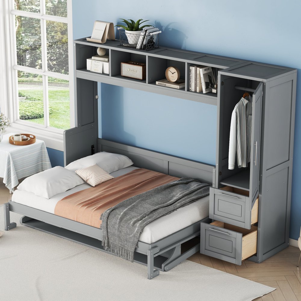 Gray Wood Full Murphy Bed