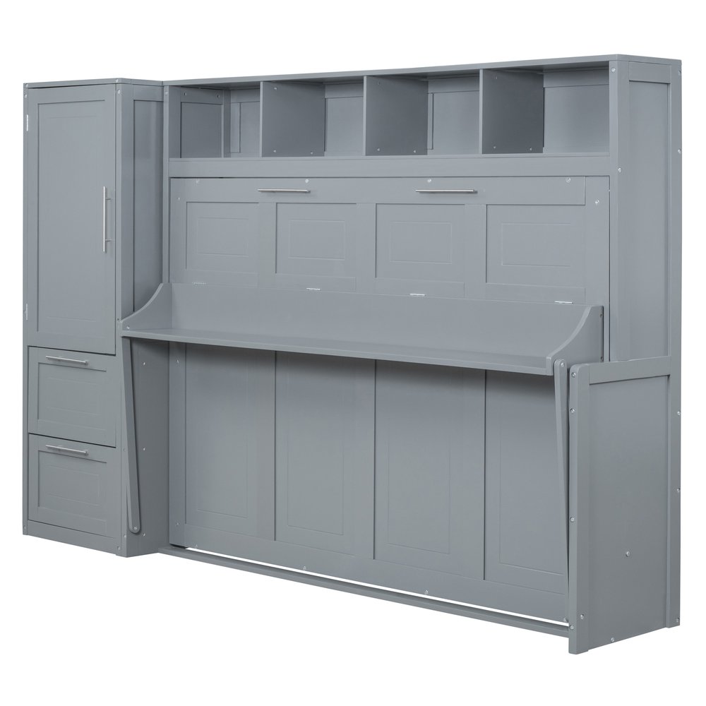 Gray Wood Full Murphy Bed