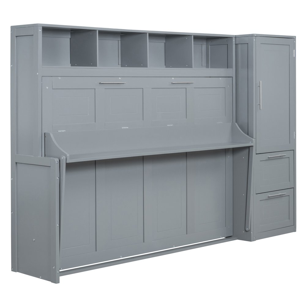 Gray Wood Full Murphy Bed