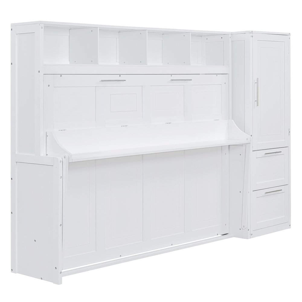 White Wood Full Murphy Bed