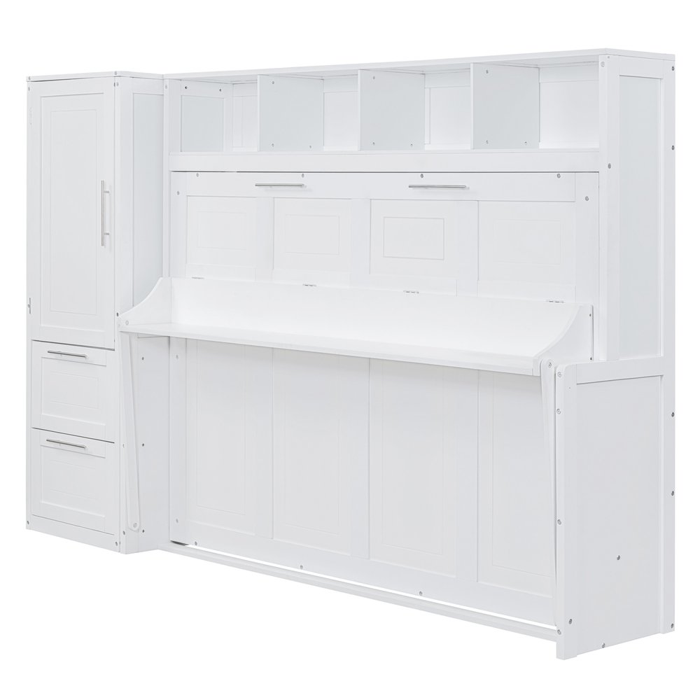 White Wood Full Murphy Bed