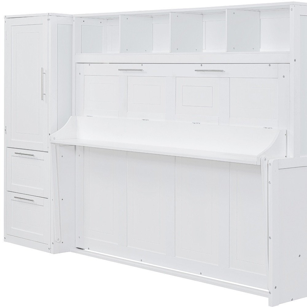 White Wood Full Murphy Bed