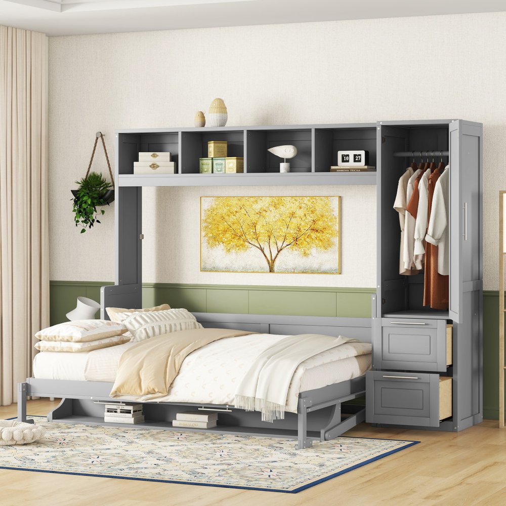 Gray Wood Queen Murphy Bed