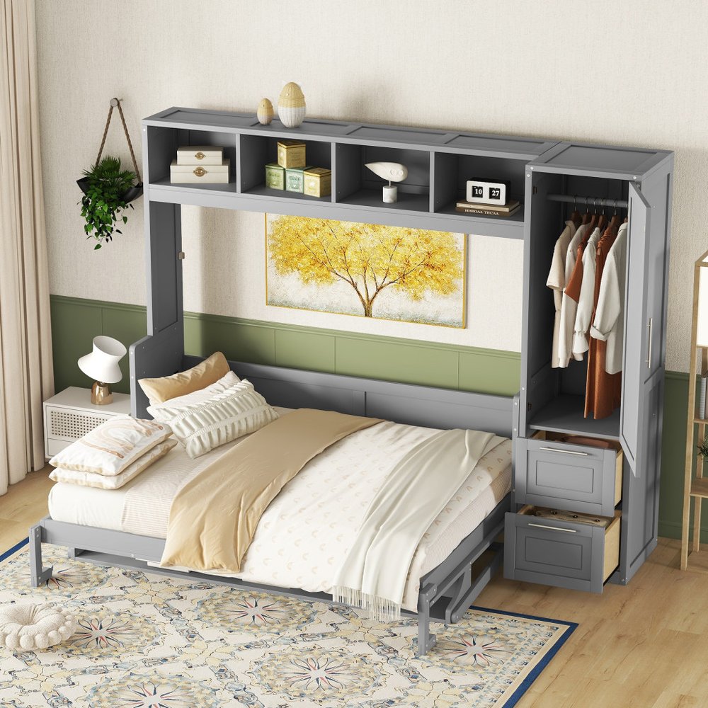Gray Wood Queen Murphy Bed