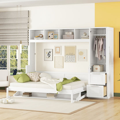 White Wood Queen Murphy Bed