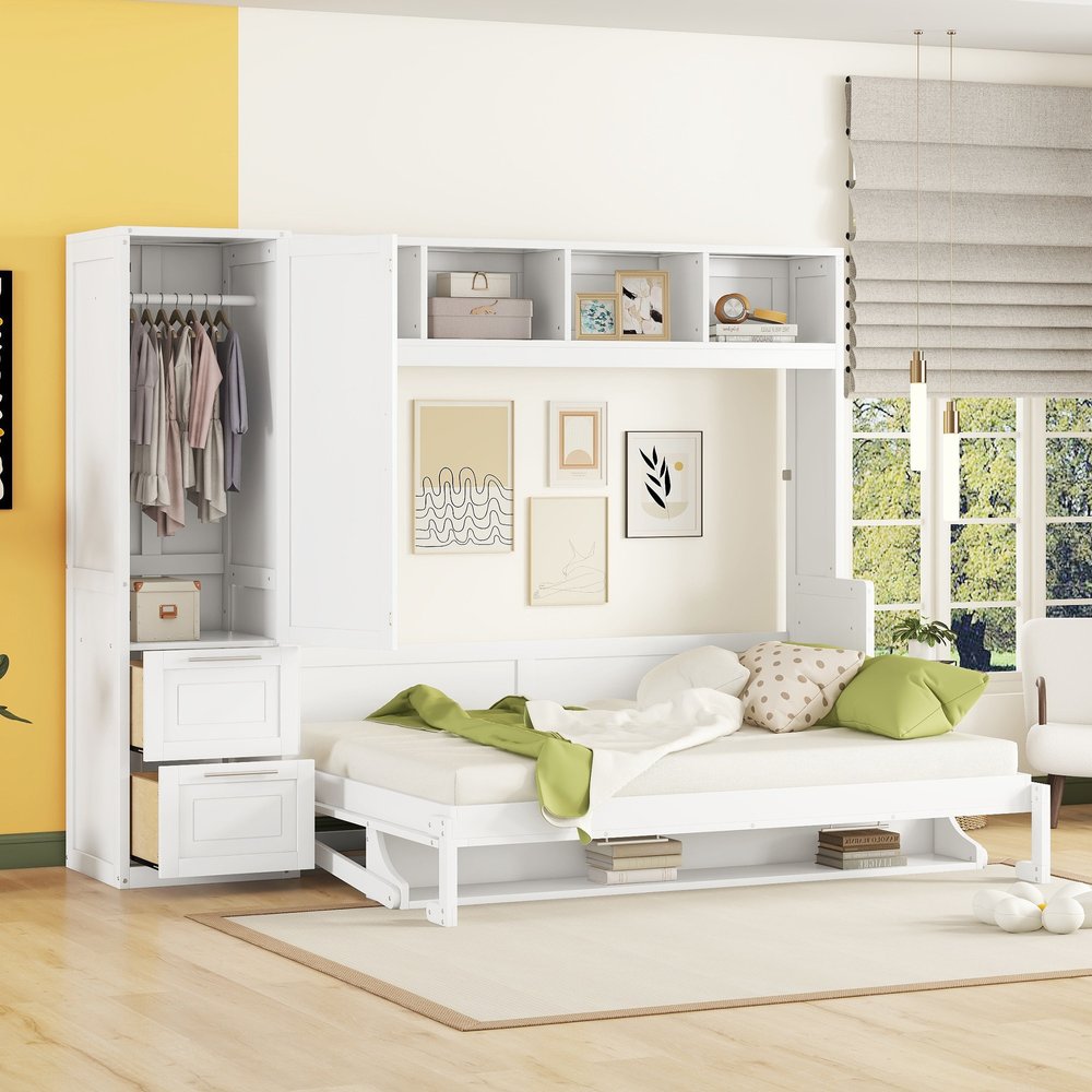 White Wood Queen Murphy Bed