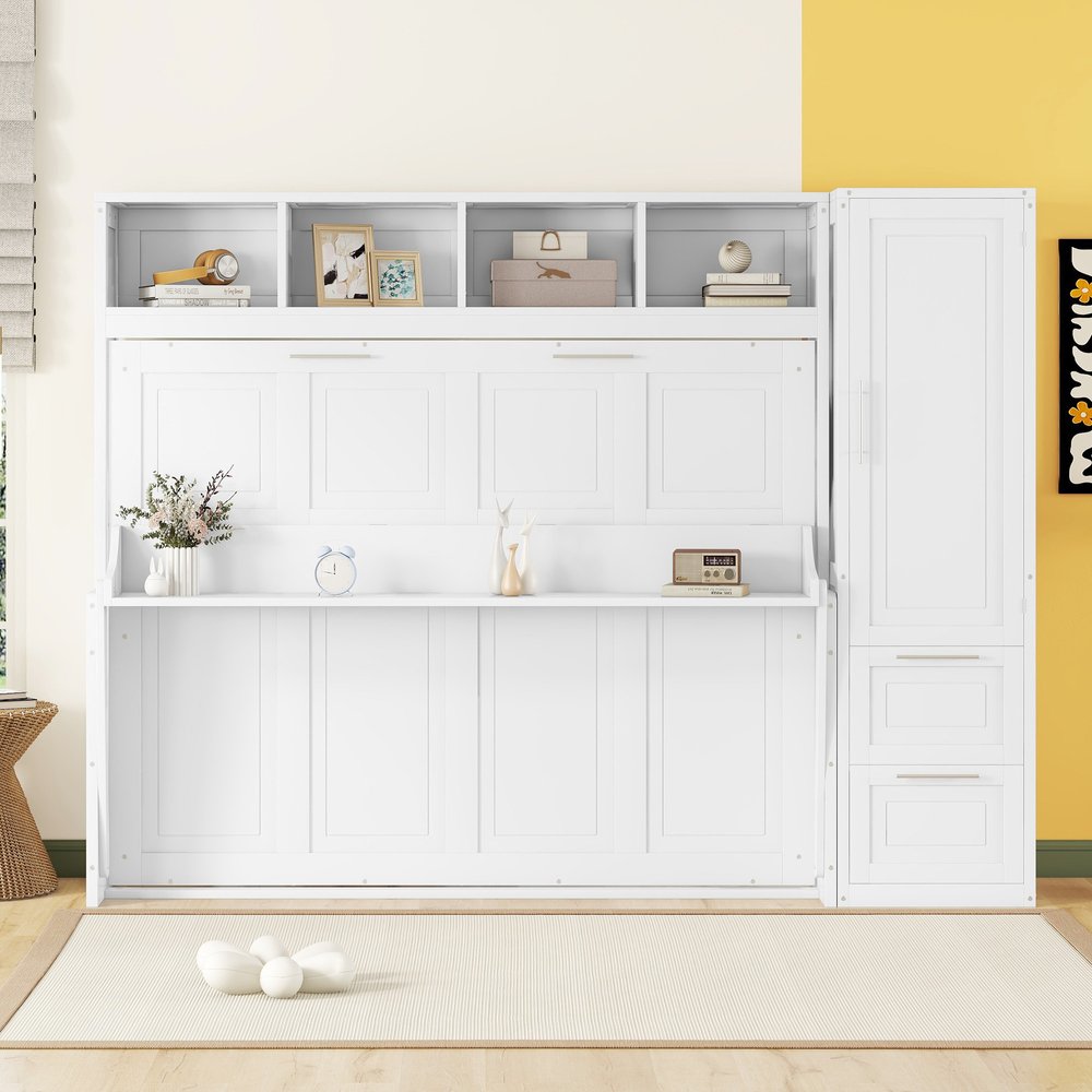 White Wood Queen Murphy Bed