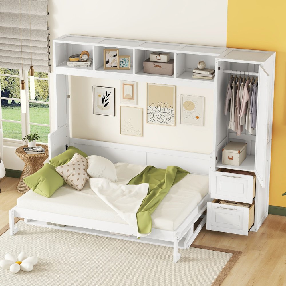 White Wood Queen Murphy Bed
