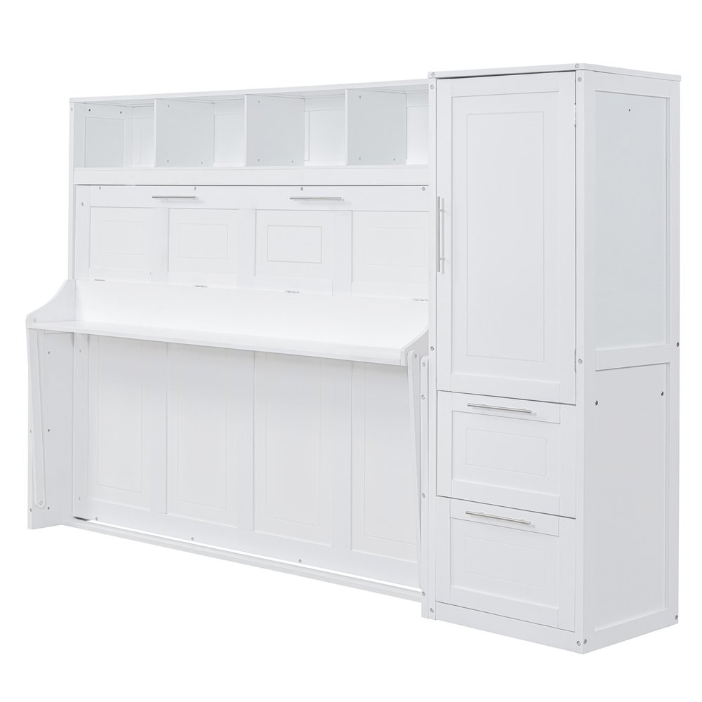 White Wood Queen Murphy Bed