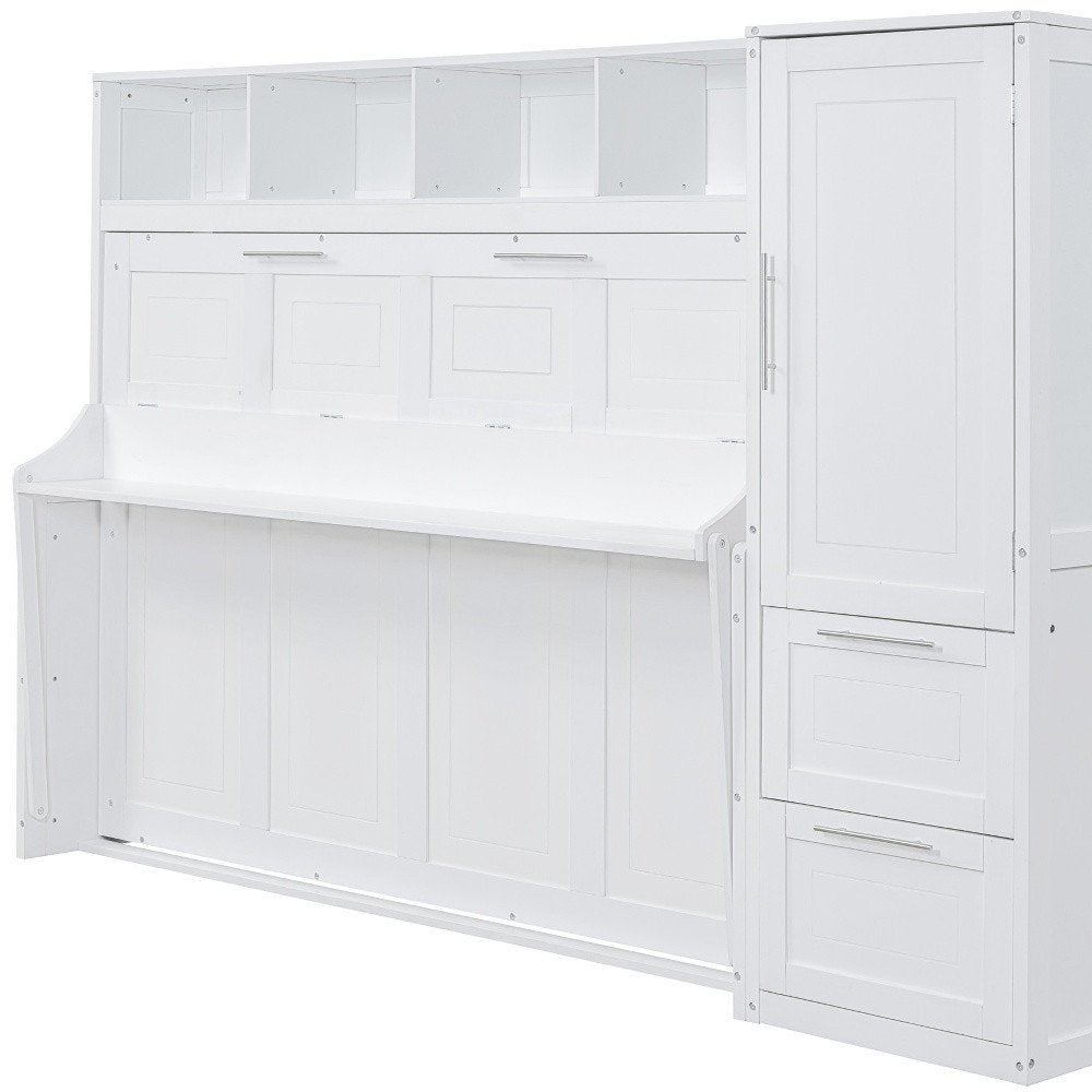 White Wood Queen Murphy Bed