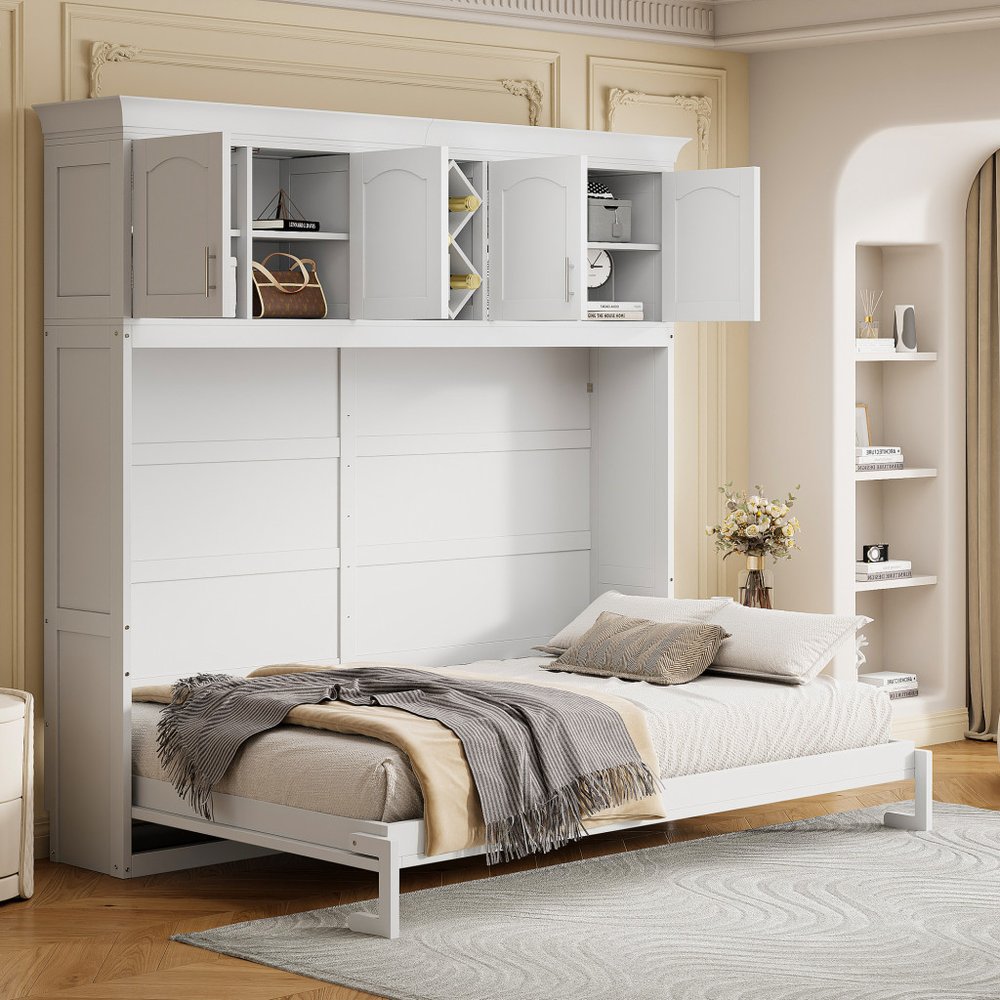 White Wood Queen Murphy Bed