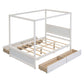 White Wood Full Canopy Bed With Drawers