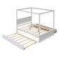 White Wood Full Canopy Bed With Trundle And Drawers