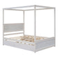 White Wood Full Canopy Bed With Trundle And Drawers