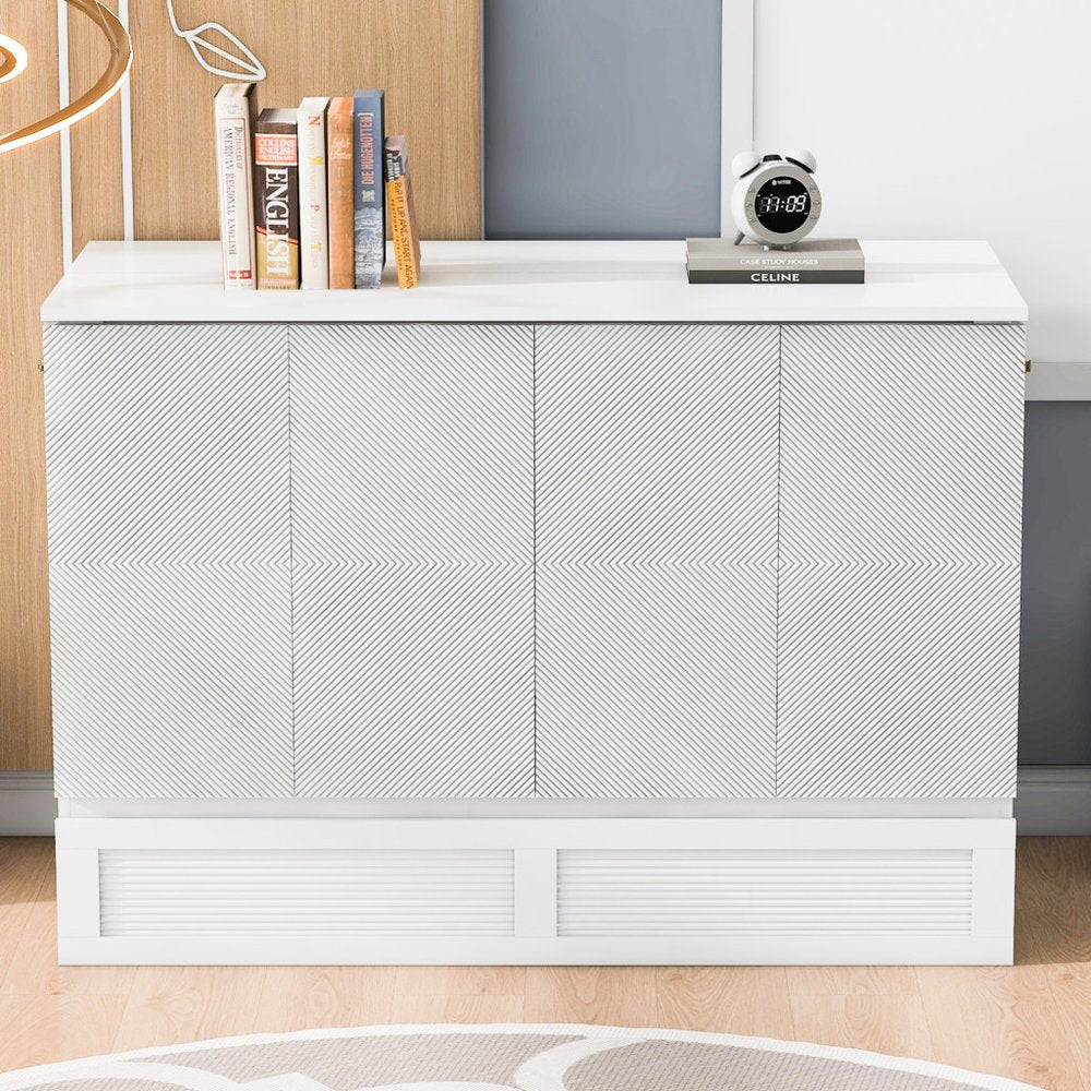 White Wood Full Murphy Bed