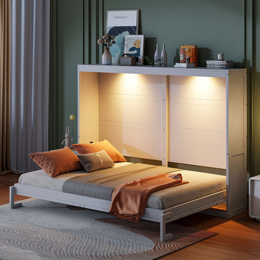 White Wood Queen Murphy Bed