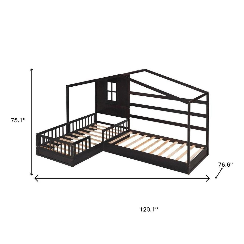 Espresso Wood Twin Canopy Bed Frame