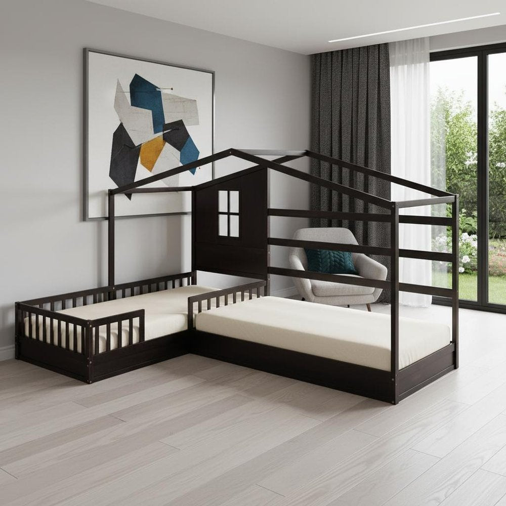 Espresso Wood Twin Canopy Bed Frame
