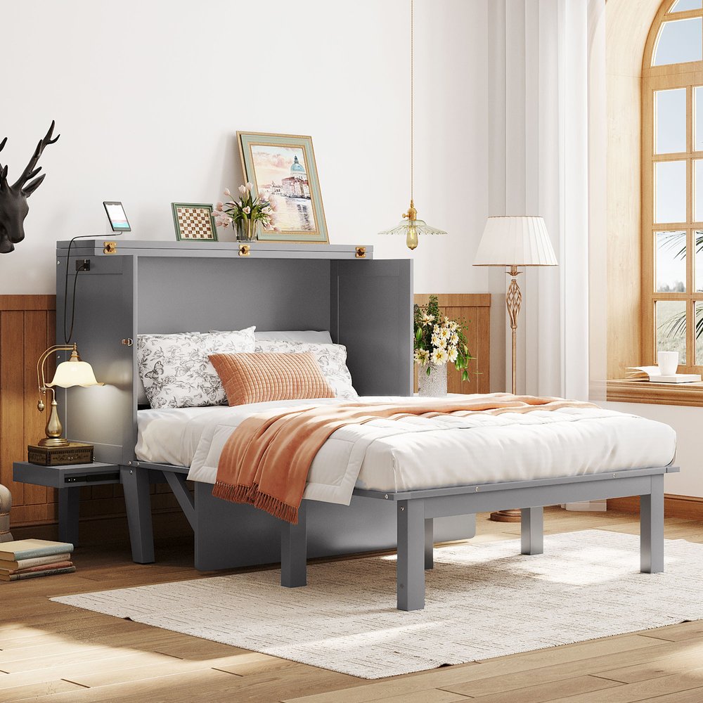 Gray Wood Full Murphy Bed