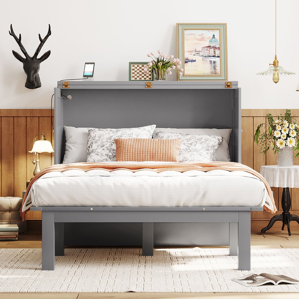 Gray Wood Full Murphy Bed