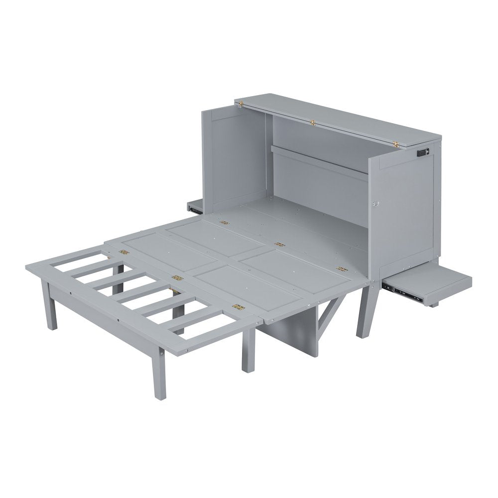 Gray Wood Full Murphy Bed